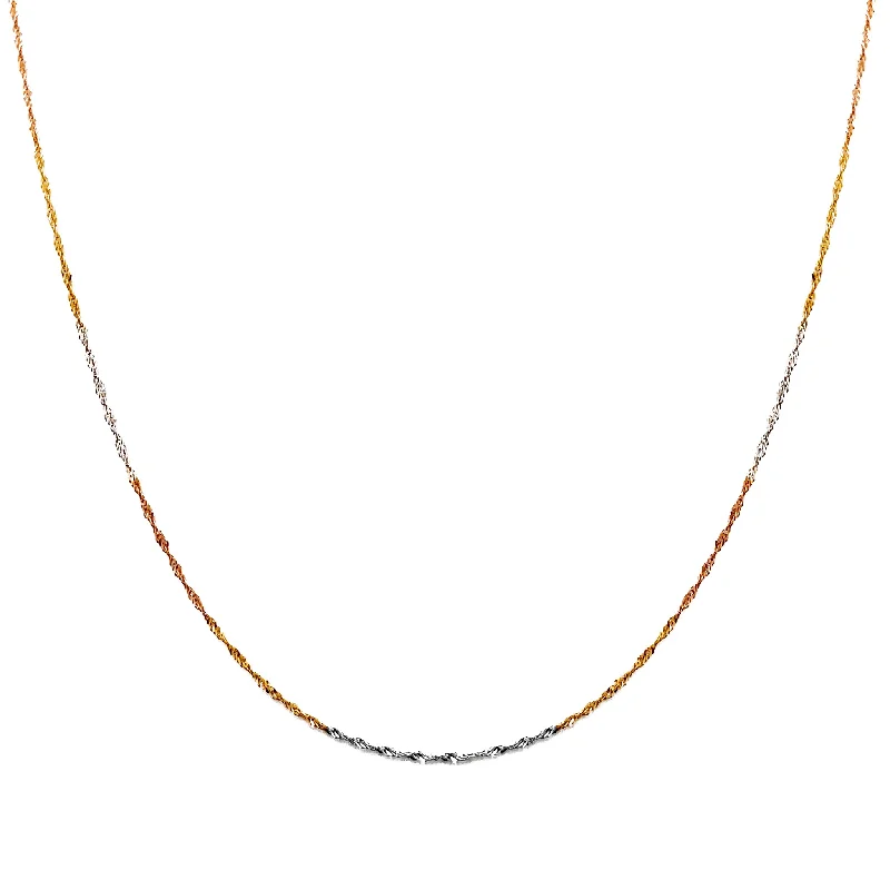 Unique Gold Pendant Necklace for Women-Tri-Tone Lightweight Singapore Chain (14K)