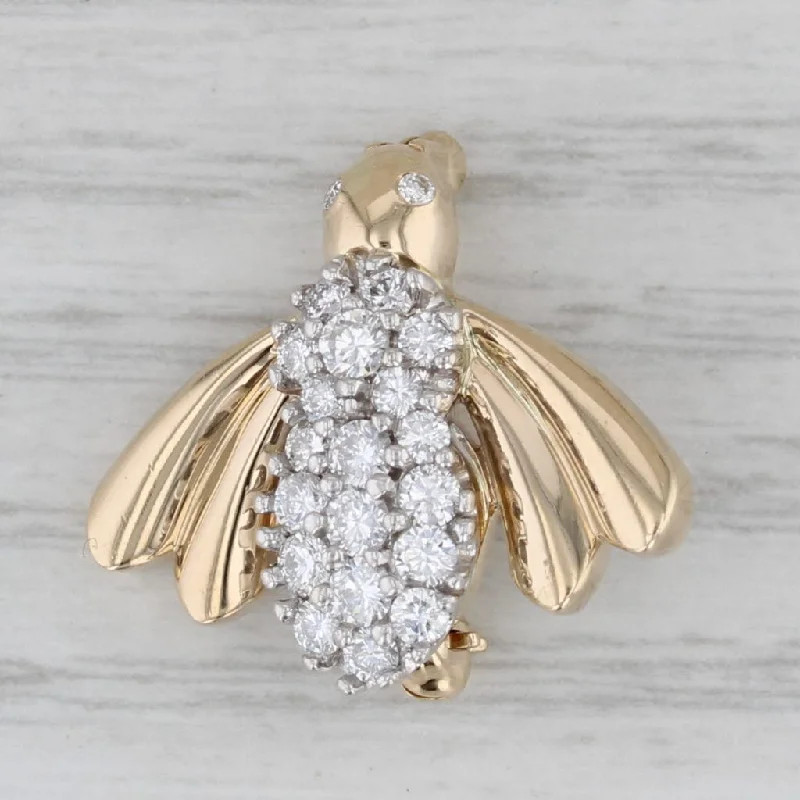 Gold and Silver Brooch-0.75ctw Diamond Bumble Bee Pin 14k Yellow Gold Brooch