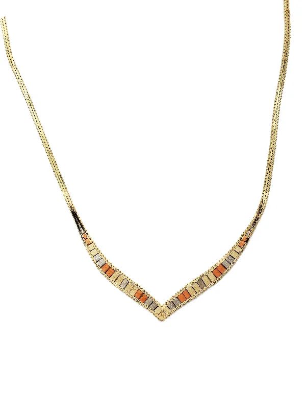 Dainty Gold Necklace with Small Heart Pendant-Tricolor Xylophone Fancy Necklace (14K)