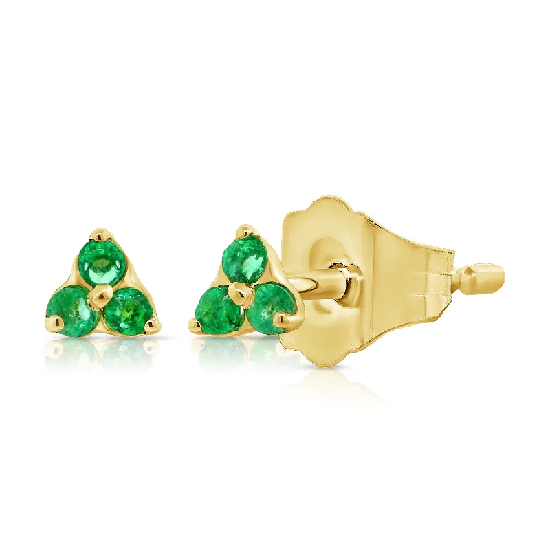 Sparkly Gemstone Earrings-Emerald Stud Triple Stone Earring in a Classic Clover Design