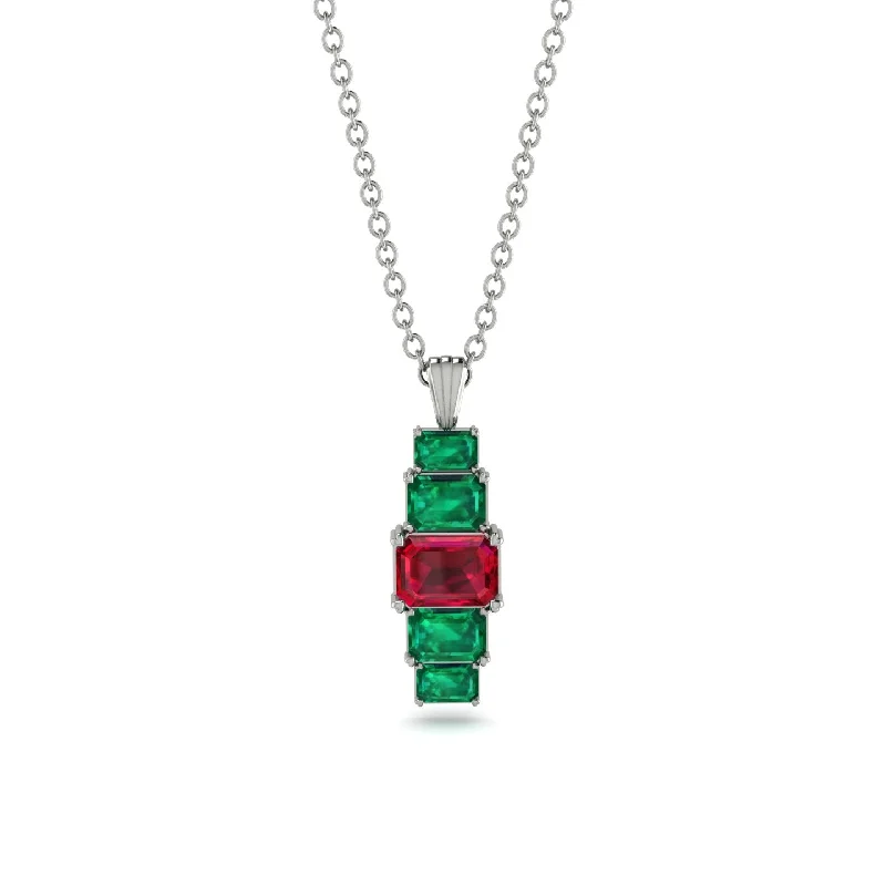 Classic Gemstone Necklace for Casual Wear-Emerald Cut Ruby Stairs Necklace - Briella No. 27