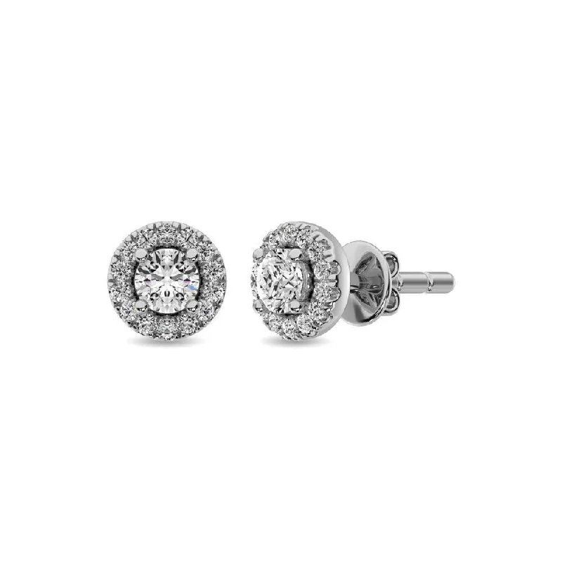 Sparkling Gemstone Hoop Earrings-Diamond 1/3 ct tw Round Cut Fashion Earrings in 10K White Gold