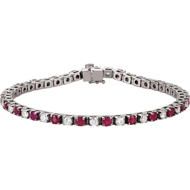 Customizable Rose Gold Bracelet with Family Charms-14KT GOLD 3.68 CTW RUBY & 2.30 CTW DIAMOND TENNIS BRACELET