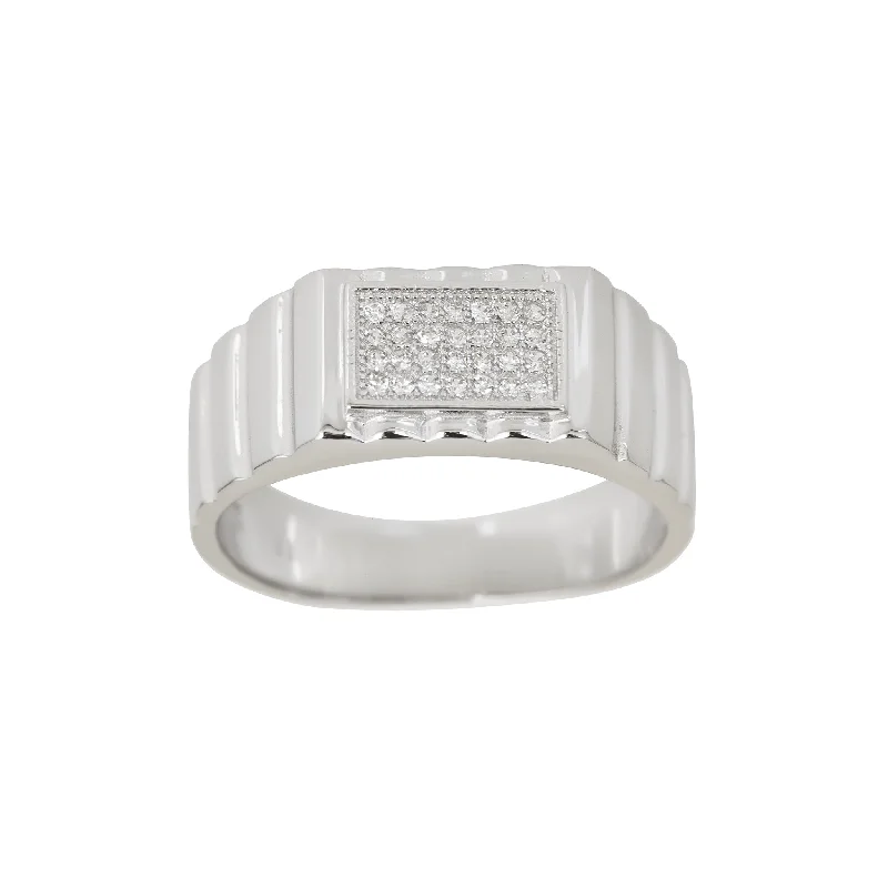 Customizable Birthstone Ring for Mom-Micropave Ridged Men's Ring (Silver)