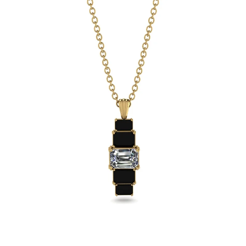 Layered Necklace with Pearls for Weddings-Emerald Cut Diamond Stairs Necklace - Briella No. 31