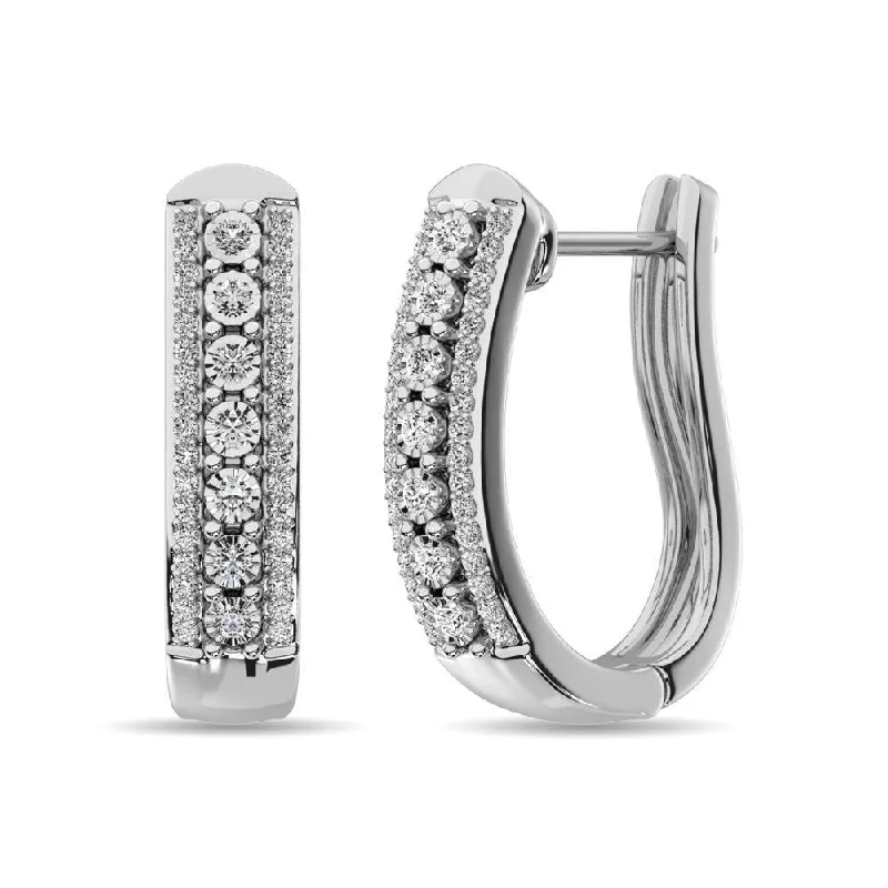 Large Hoop Earrings with Crystals-Diamond Hoop Earrings 1/10 ct tw in Sterling Silver