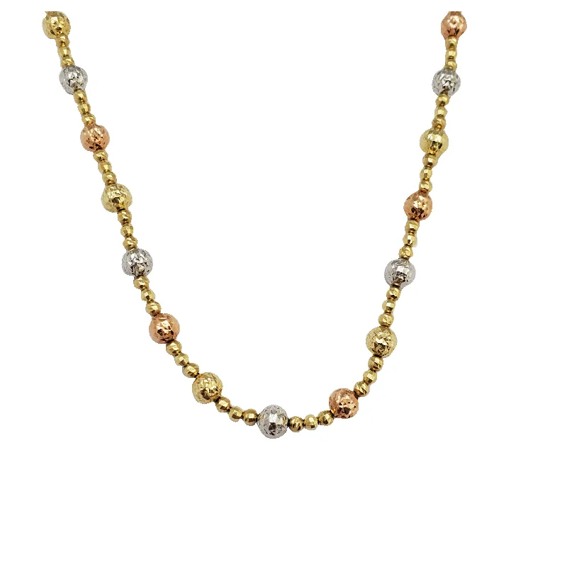 Layered Necklace with Gold Chains for Women-Tricolor Bead Chain (14K)