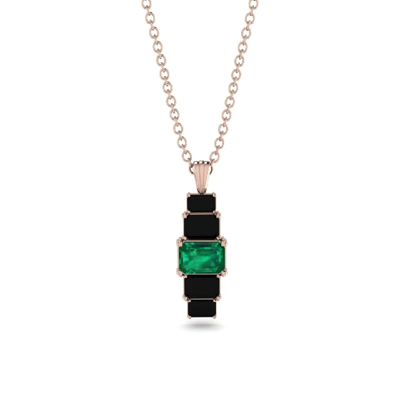 Stylish Silver Necklace with Gemstones-Emerald Cut Emerald Stairs Necklace - Briella No. 35