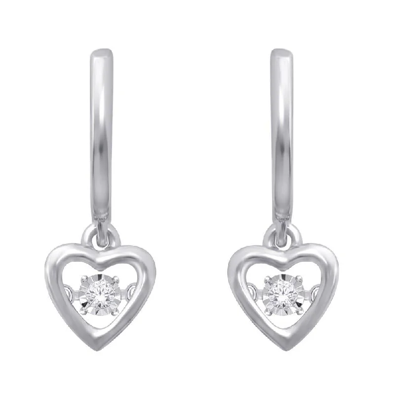 Elegant Pearl Stud Earrings-Sterling Silver 1/20 Ct.Tw. Moving Diamond Heart Earrings