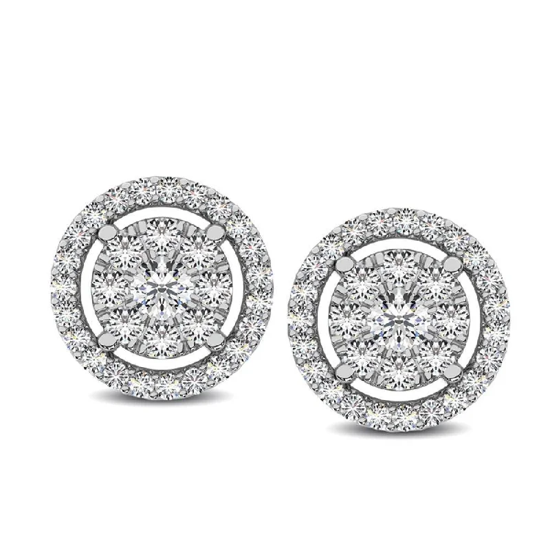 Pearl Drop Earrings for Brides-Diamond 1/2 Ct.Tw. Round Double Frame Stud Earrings