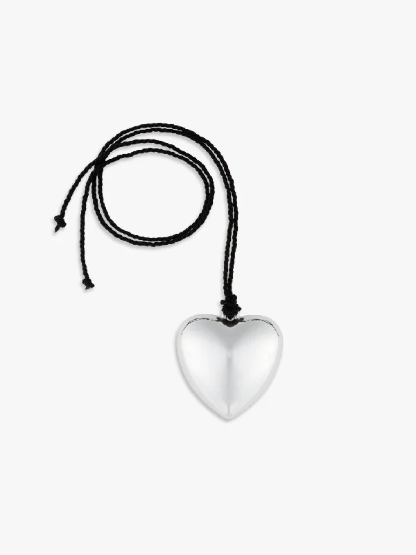 Classic Gold Necklace with Birthstone Pendant-Puffy Heart Necklace - Silver/Black