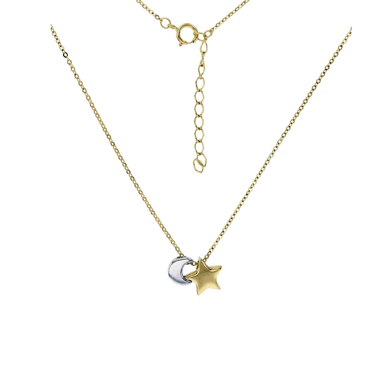 Personalized Charm Necklace for Bridesmaids-Two-tone Star & Moon Fancy Necklace (14K)