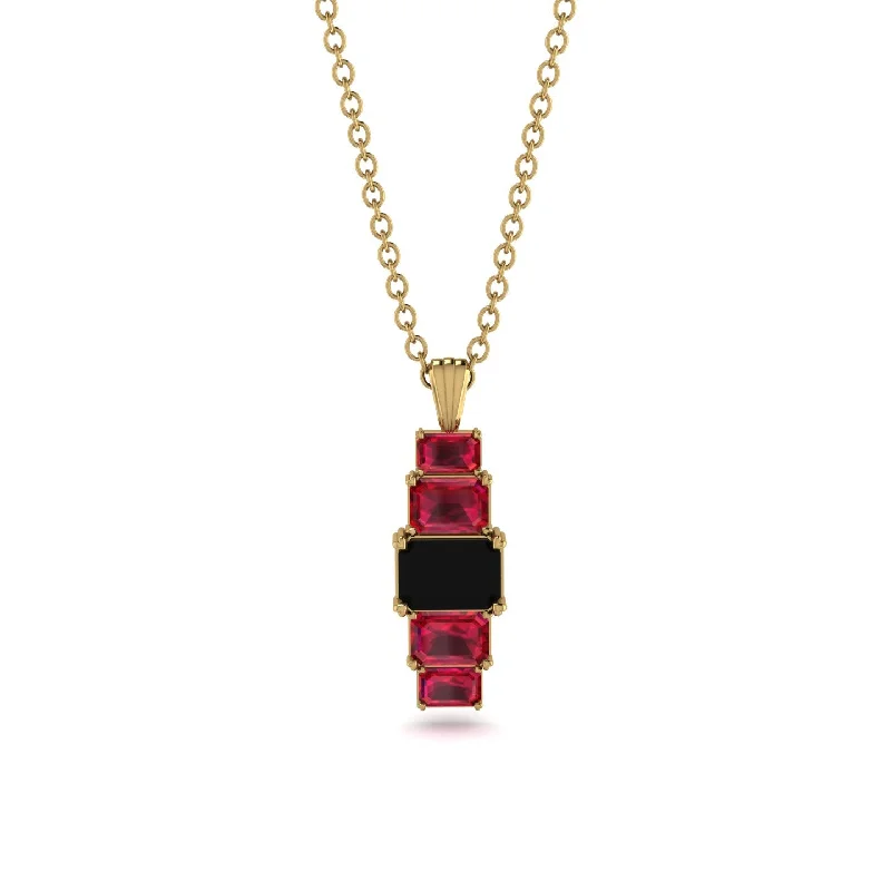 Colorful Beaded Necklace for Festivals-Emerald Cut Black Diamond Stairs Necklace - Briella No. 52