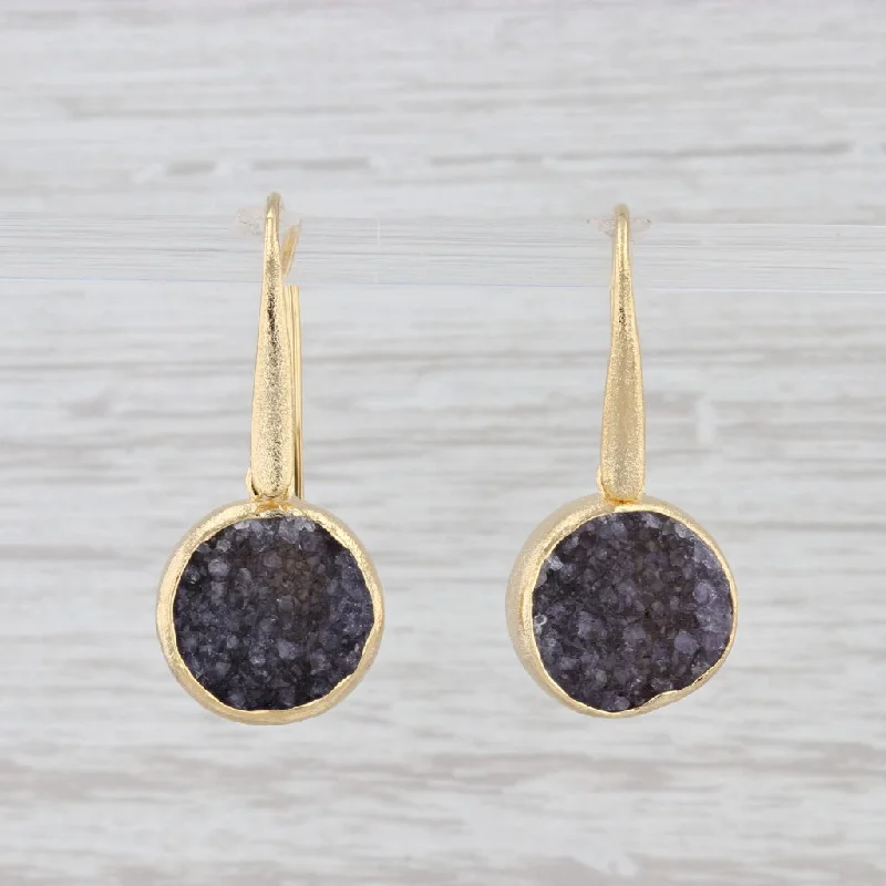 Lightweight Silver Earrings-New Nina Nguyen Amethyst Druzy Quartz Earrings Sterling Silver 22k Gold Vermeil