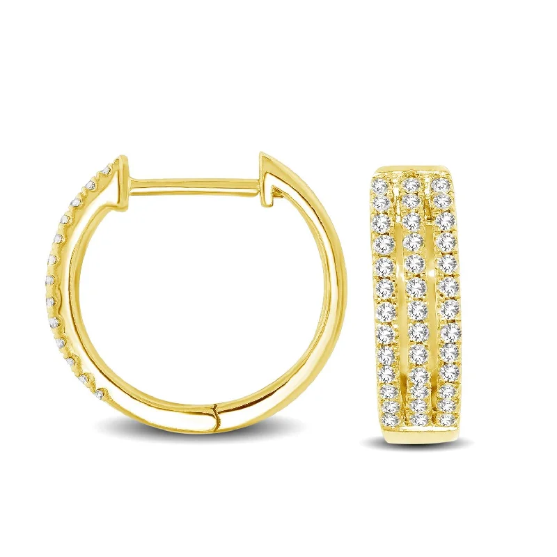 Designer Gold Earrings-10K Yellow Gold 1/4 Ctw Diamond Hoop Earrings