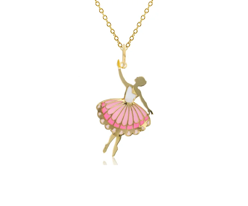 Long Chain Necklace with Heart Pendant-Yellow Gold Ballerina Fancy Necklace (14K)