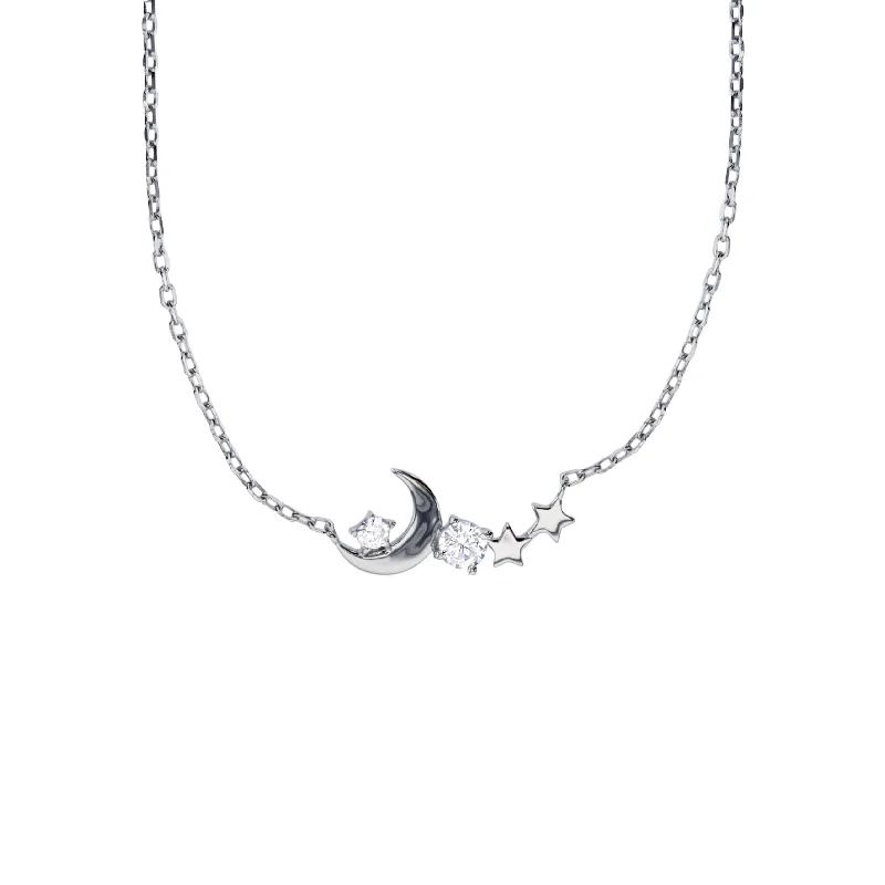 Elegant Layered Necklace with Charms-Moon & Star Necklace (Silver)