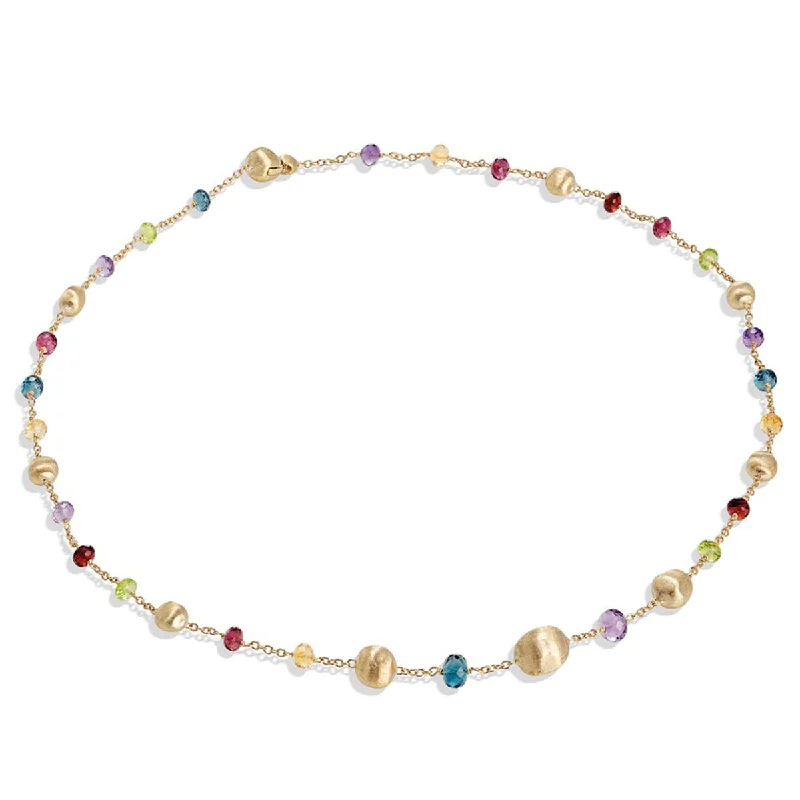 Elegant Layered Necklace with Charms-18kt Yellow Gold Gemstone Africa Collection Station Necklace