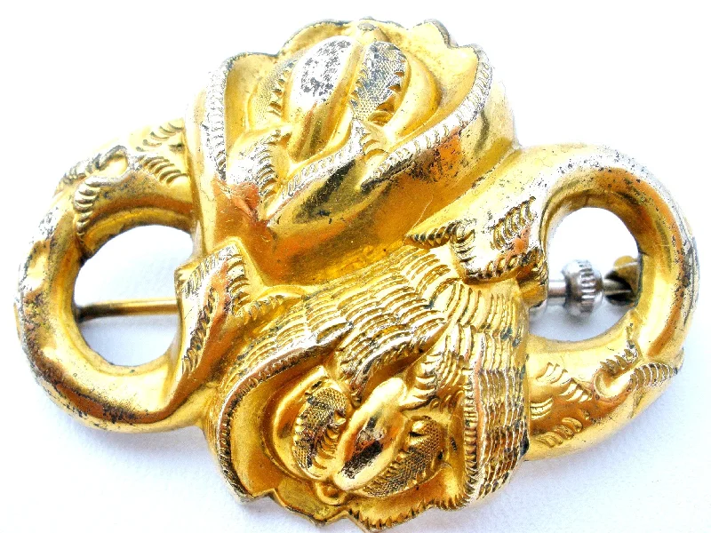 Chic Crystal Brooch-Victorian Gold Plated Floral Brooch Antique Flower Pin