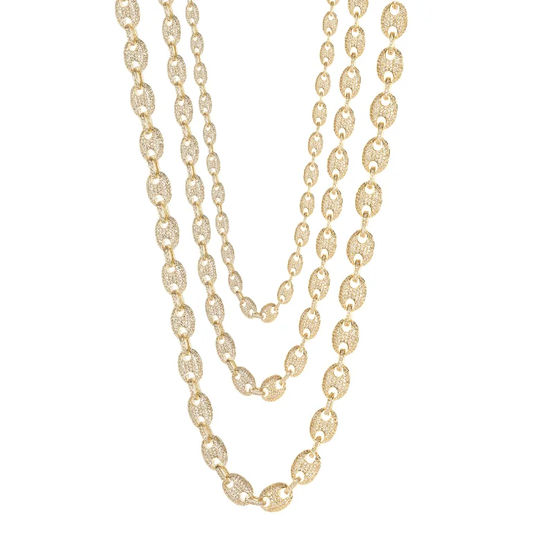 Classic Crystal Necklace with Diamond Accents-Iced-Out Puffy Mariner Chain (14K)