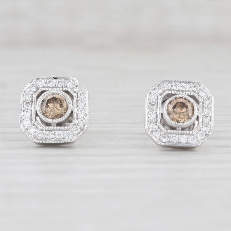 Mixed Metal Earrings-Le Vian 0.76ctw Chocolate Diamond Halo Earrings 14k White Gold Pierced Studs