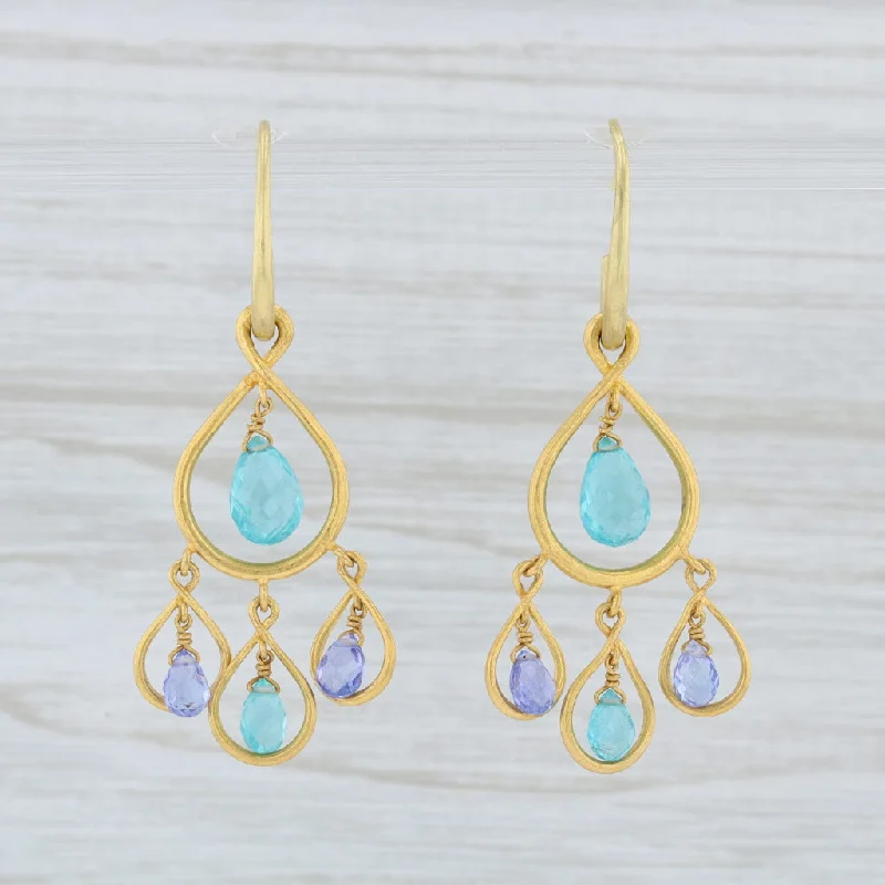 Boho Chic Earrings for Women-Marie Helene de Taillac Blue Apatite Tanzanite Briolette Earrings 22k Gold