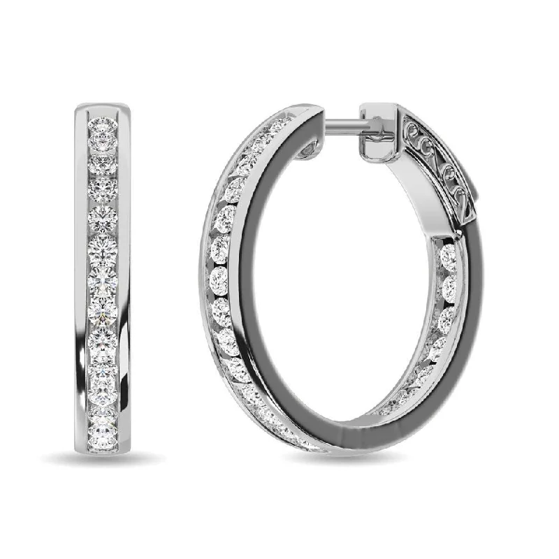 Luxury Gold Hoop Earrings-Diamond Hoop Earrings in 14K White Gold