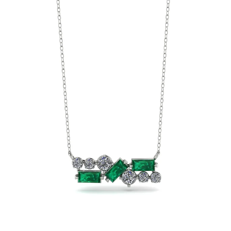 Unique Gemstone Necklace with Pendant-Emerald Baguette Necklace Mix - Kinley No. 18