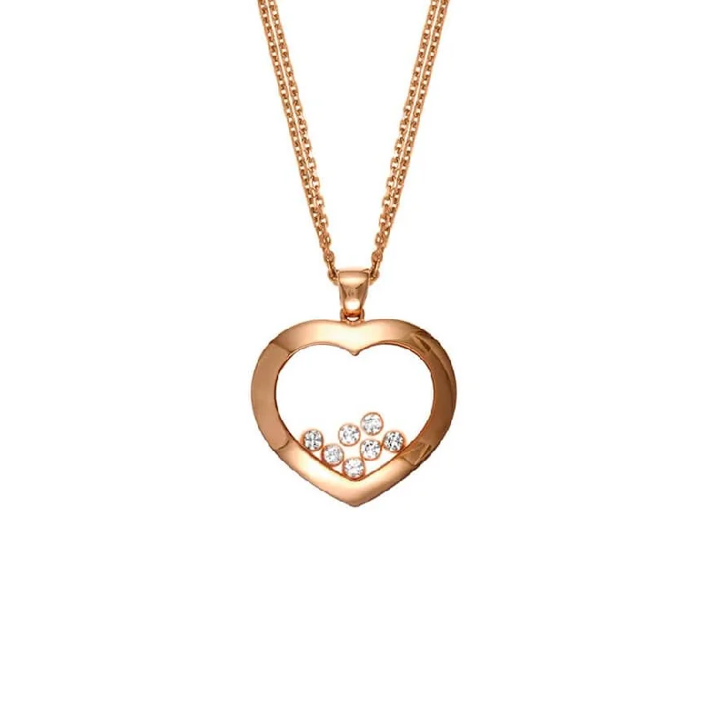 Personalized Couple Necklace with Engraving-Happy Curves Rose Gold Diamond Pendant Necklace