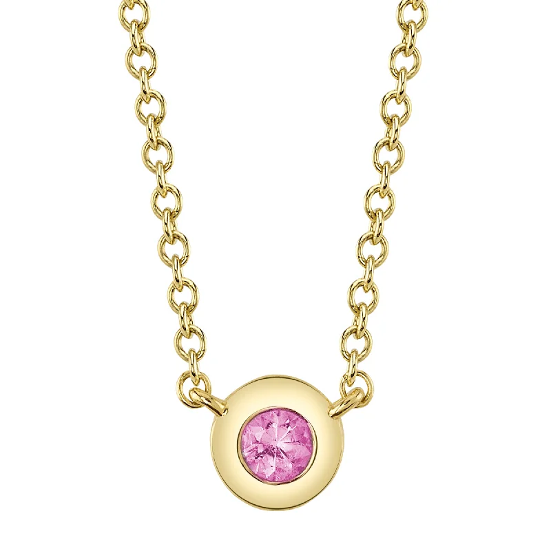 Fashionable Crystal Drop Necklace-14kt Yellow Gold Diamond Bezel Stella Necklace / 0.07ct Pink Sapphire