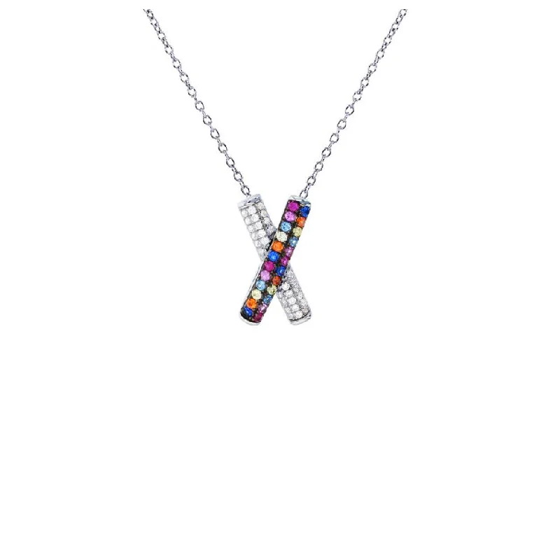 Simple Necklace with Heart-Shaped Pendant-Multicolor X Necklace (Silver)