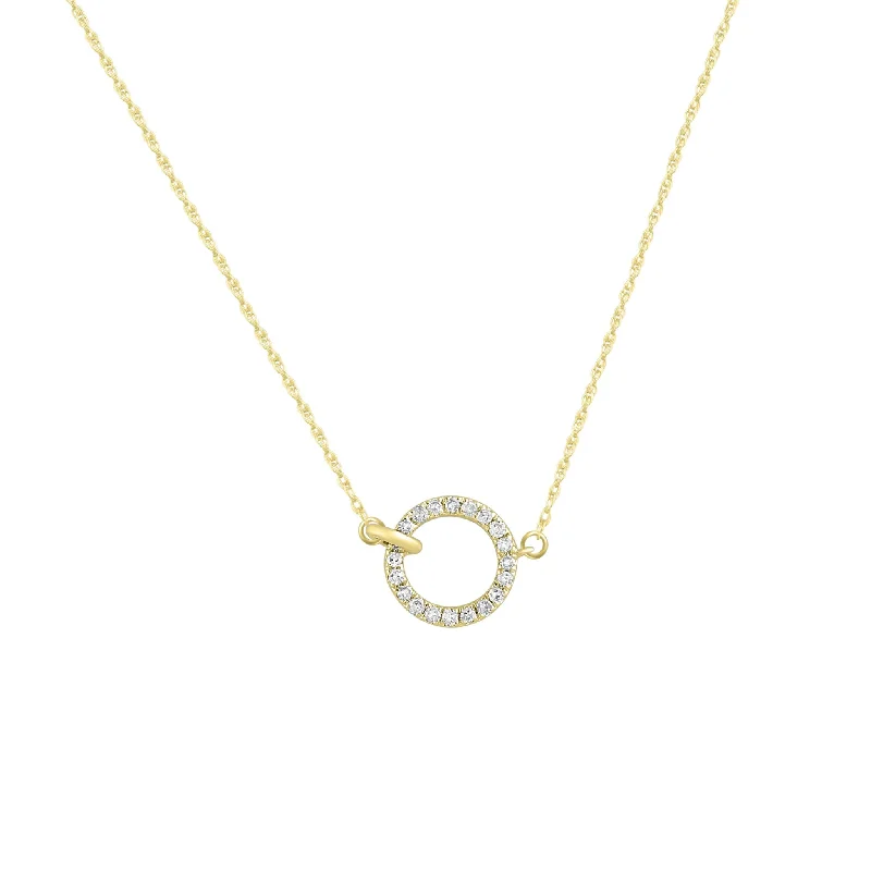 Minimalist Necklace with Bar Pendant-Diamond Hoop Necklace (14K)