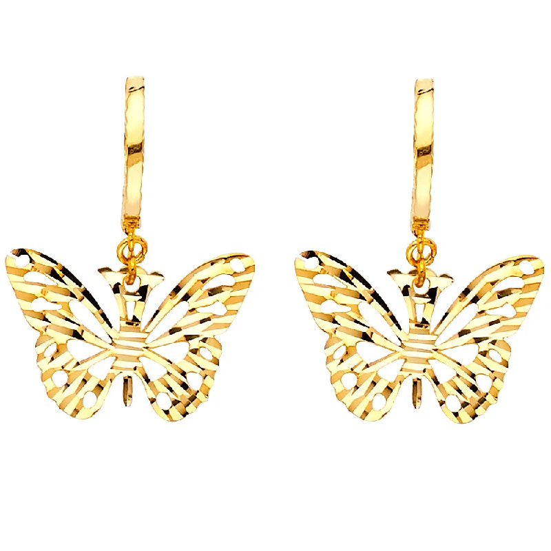 Modern Gold Hoop Earrings-14KY DC Butterfly Hanging Earrings