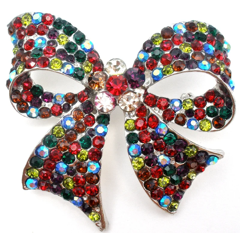 Sparkling Brooch-Multi Color Rhinestone Bow Brooch Pin