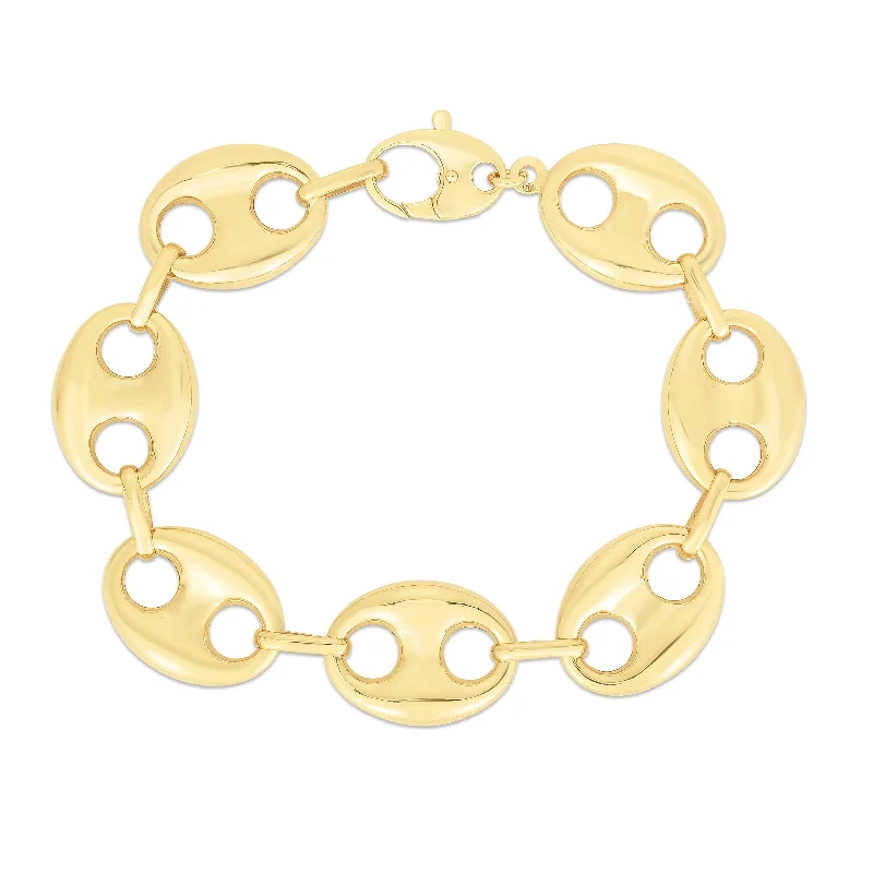 Elegant Gold Bracelet with Oval Charms-14K Gold 21mm Puffed Mariner Link Bracelet