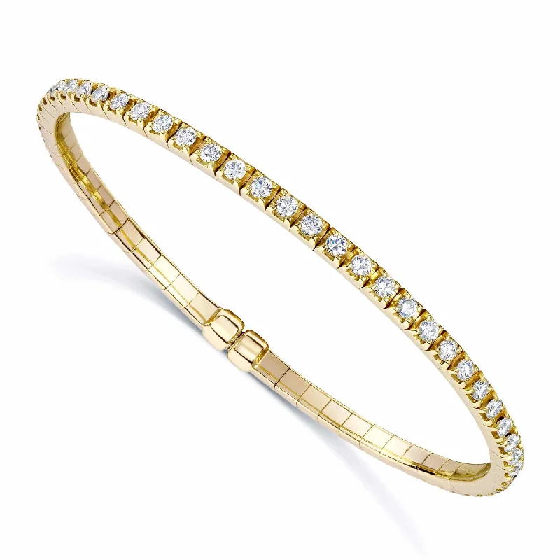 Luxury Silver Bangles with Emeralds and Diamonds-18ct Yellow Gold Diamond Set Sprung Bangle With Magnetic Clasp