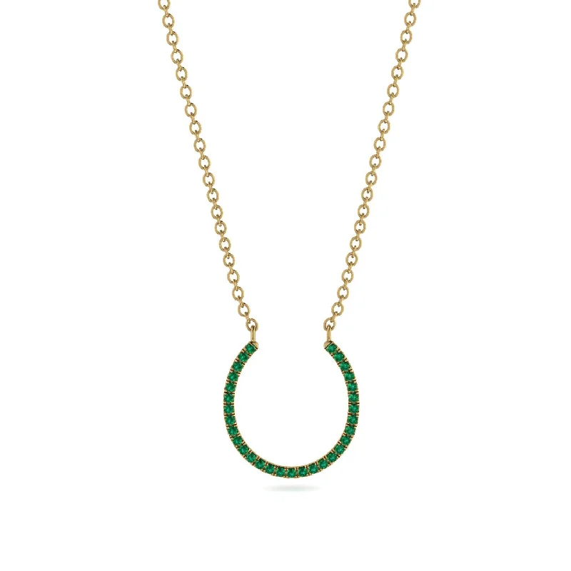 Classic Gold Necklace with Birthstone Pendant-Horseshoe Emerald Necklace - Amira No. 4