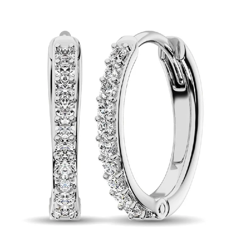 Extra Long Dangle Earrings-Diamond Hoop Earrings in 10K White Gold