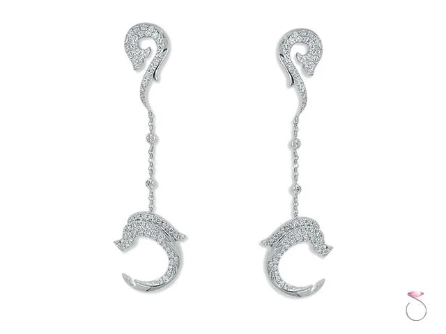 Silver Bar Earrings-18K Gold 1.80ct Diamond Micro-pave Dolphin Earrings