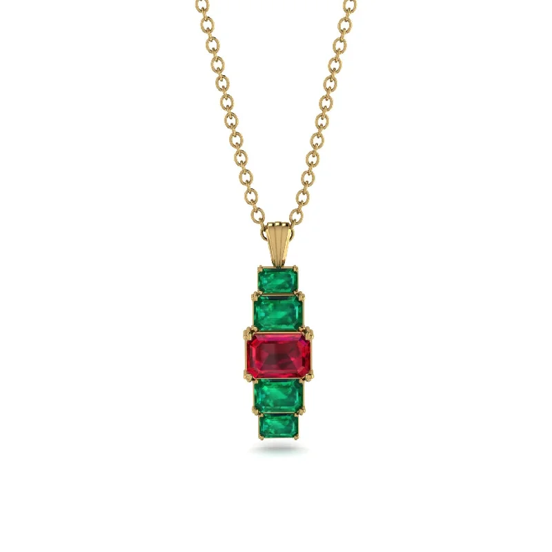 Custom Heart-Shaped Necklace for Couples-Emerald Cut Ruby Stairs Necklace - Briella No. 25