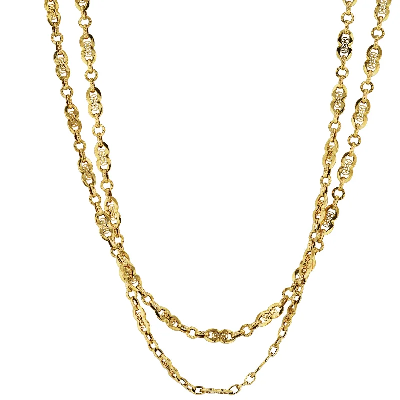 Classic Gold Necklace with Birthstone Pendant-Yellow Gold 58in Station Estate Necklace