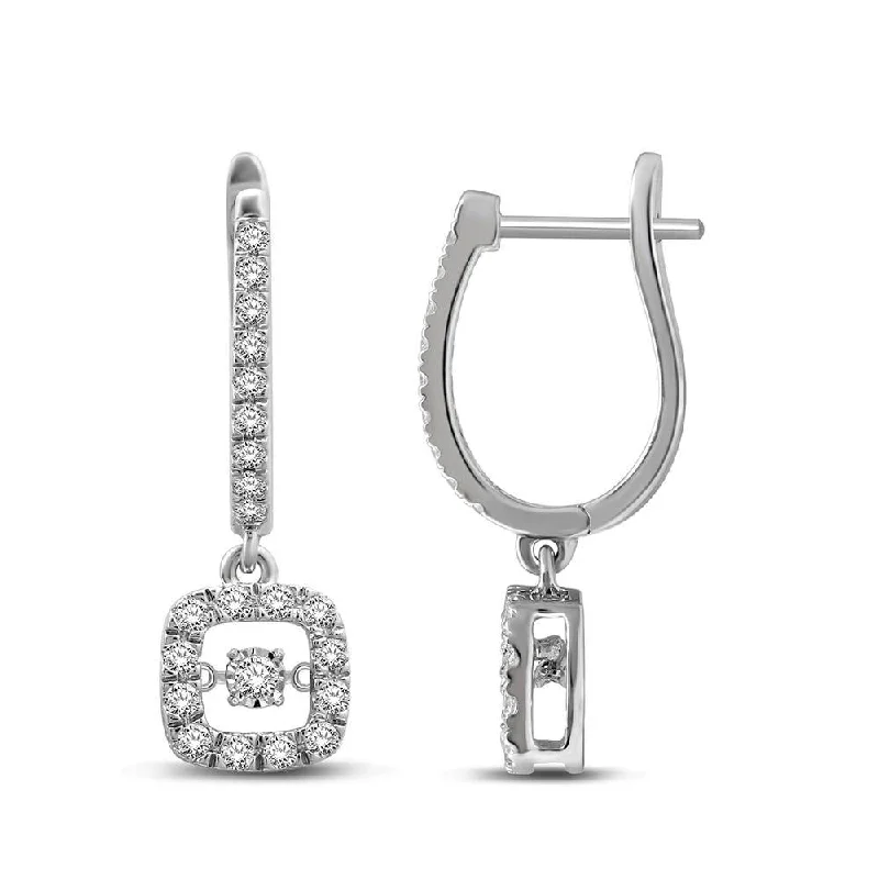 Simple Hoop Earrings for Men-14K White Gold Moving Diamond Danglers Earrings