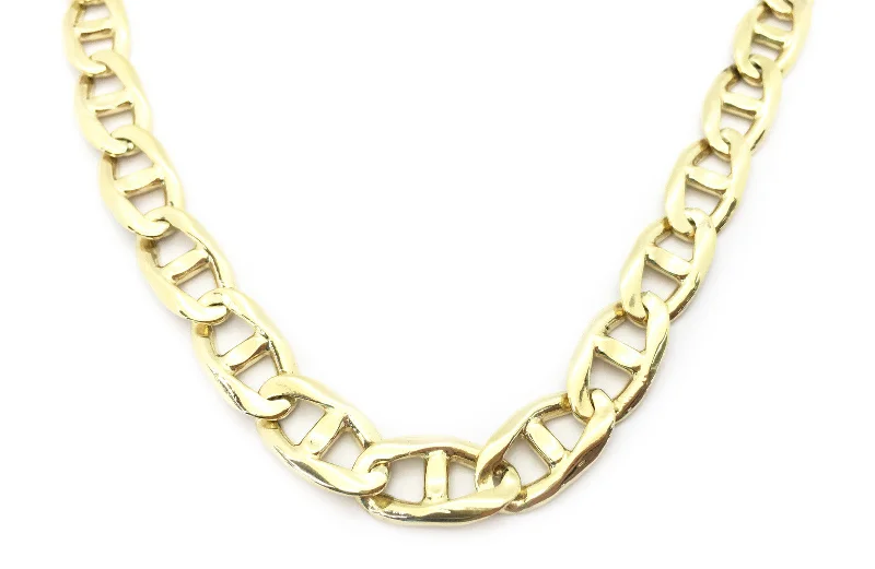 Simple Necklace with Gold Pendant for Brides-Solid Flat Mariner Chain (14K)