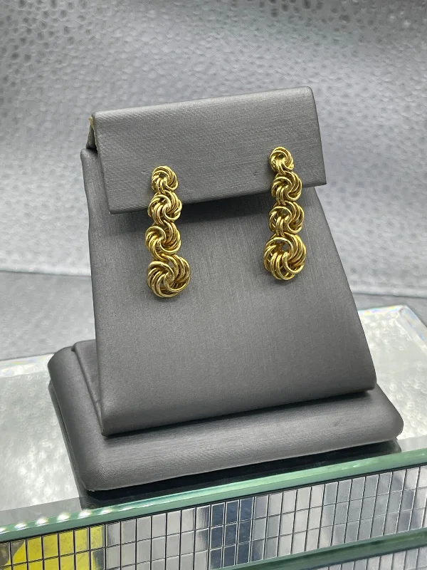 Unique Statement Earrings-Ladies 14 Karat Solid Yellow Gold Dangling Stud Earrings