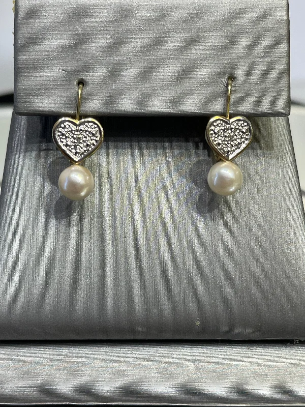 Simple Hoop Earrings for Men-14 KARAT YELLOW GOLD, PEARL AND DIAMOND EARRINGS