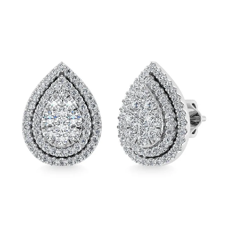 Sparkling Silver Earrings-Diamond 7/8 Ct.Tw. Fashion Earrings in 10K White Gold