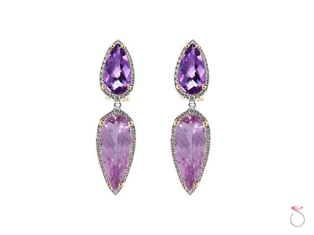 Cuff Hoop Earrings-Amethyst Kunzite 0.68ct Diamond Earrings in 18K Two Tone