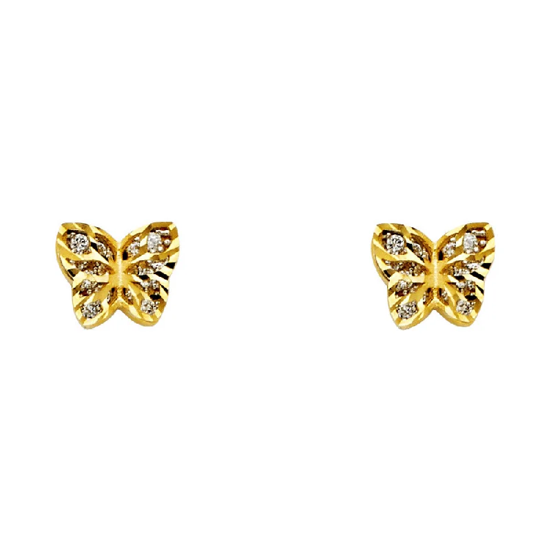 Minimalist Gold Stud Earrings-14KY CZ Butterfly Post Earrings