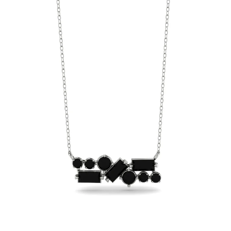 Personalized Bar Necklace with Initials-Black Diamond Baguette Necklace Mix - Kinley No. 39