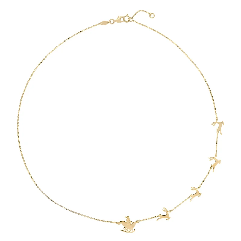 Simple Gold Necklace with Small Pendant-Santa's Sleigh Necklace (14K)